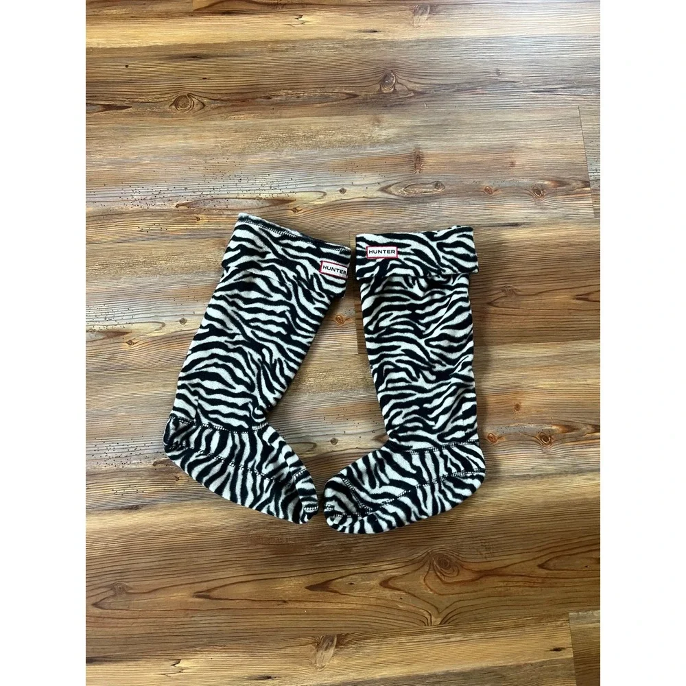 Hunter Zebra Print Fleece Welly Boot Liners Black White Womens Size M 5-7
